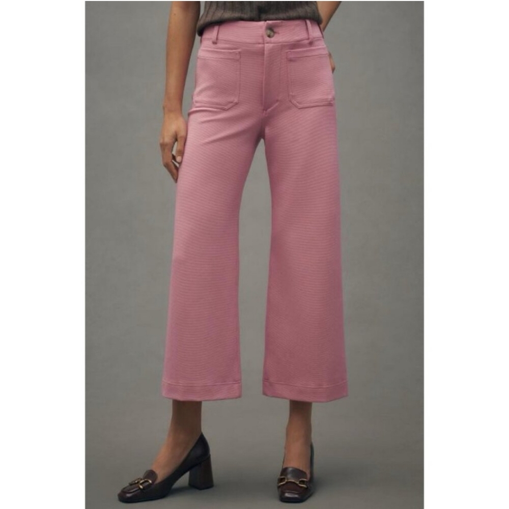 Anthropologie Maeve The Colette Cropped Wide-Leg Pants Knit Edition Pink 27